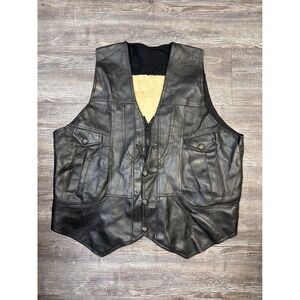 Mens Leather Vest with Shearling Lining Black Biker Motorcycle Western Style